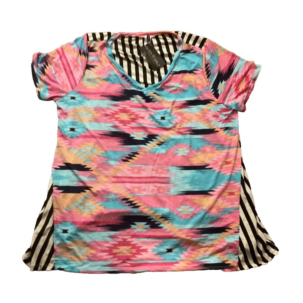 Glitzy Girlz Top Shirt Size 5X Pink Black White  Poly Rayon Spandex